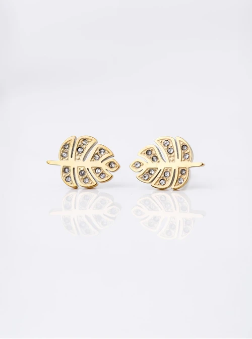 Kolczyki listki z kryształkami, stal pozłacana, S212404Z00