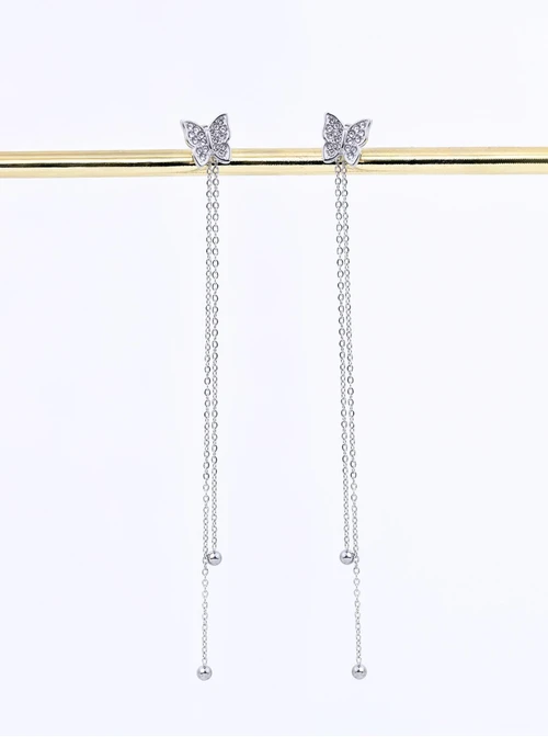 Kolczyki motylki, kryształki, stal S212389S00