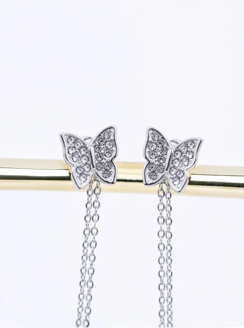 Kolczyki motylki, kryształki, stal S212389S00