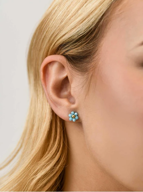 Kolczyki niebieskie kwiatuszki, stal pozłacana S212457Z04