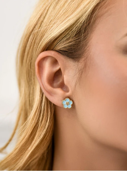 Kolczyki niebieskie kwiatuszki, stal pozłacana S212458Z04