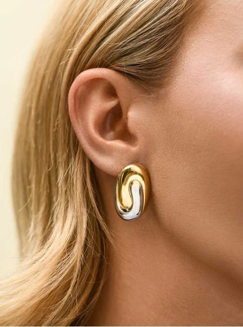 Kolczyki owalne, stal pozłacana S212298M00