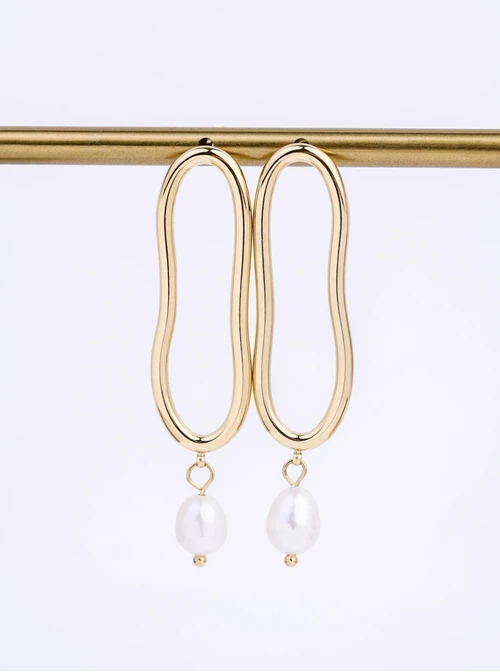 Kolczyki owalne z perełką, stal pozłacana S212711Z00