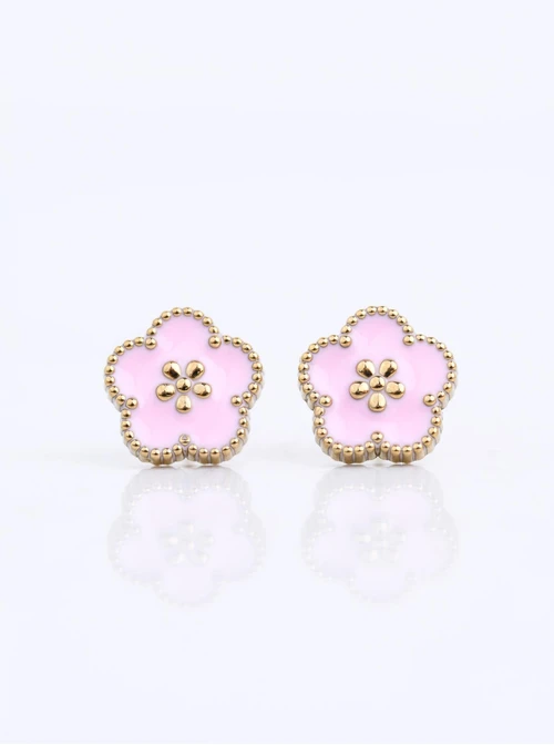 Kolczyki różowe kwiatuszki, stal pozłacana S212458Z06