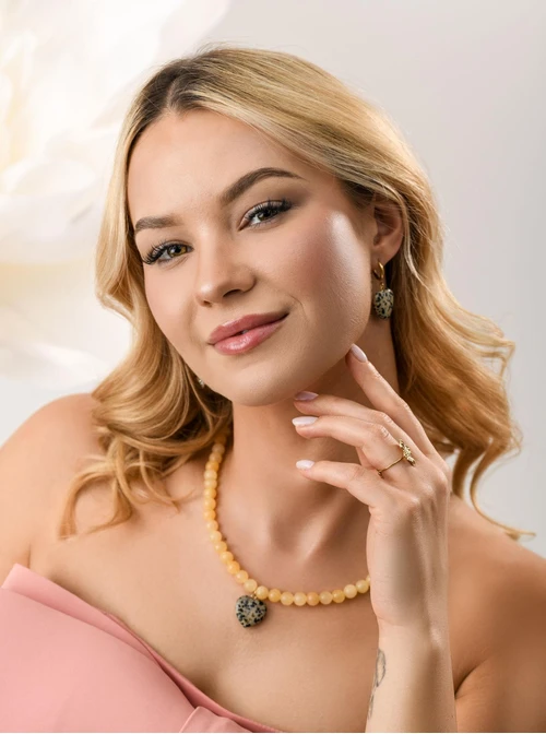 Kolczyki serca, Jaspis Dalmatyńczyk, stal pozłacana S212574Z00