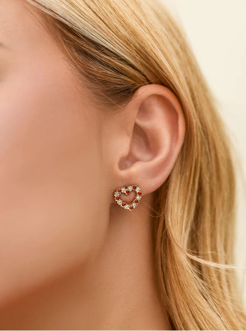 Kolczyki serduszka, kryształki, stal pozłacana S212769Z00