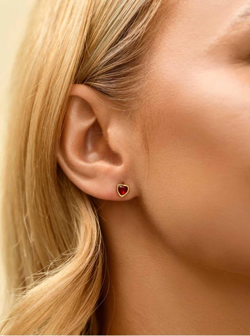 Kolczyki serduszko, kryształ urodzeniowy Lipiec, stal pozłacana S210760Z00