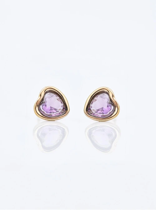 Kolczyki serduszko, kryształ urodzeniowy Luty, stal pozłacana S210756Z00