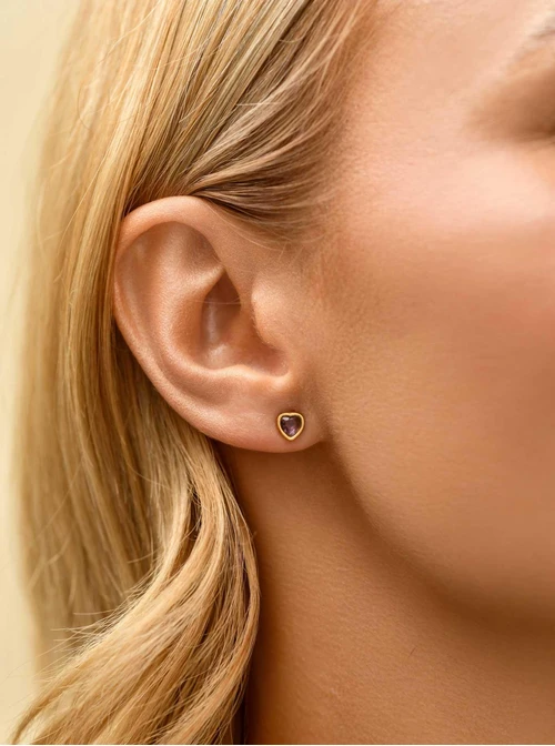 Kolczyki serduszko, kryształ urodzeniowy Luty, stal pozłacana S210756Z00