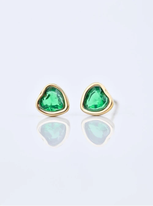 Kolczyki serduszko, kryształ urodzeniowy Maj, stal pozłacana S210759Z00