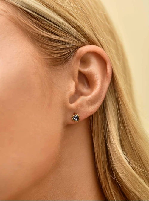 Kolczyki serduszko, kryształ urodzeniowy Marzec, stal pozłacana S210757Z00