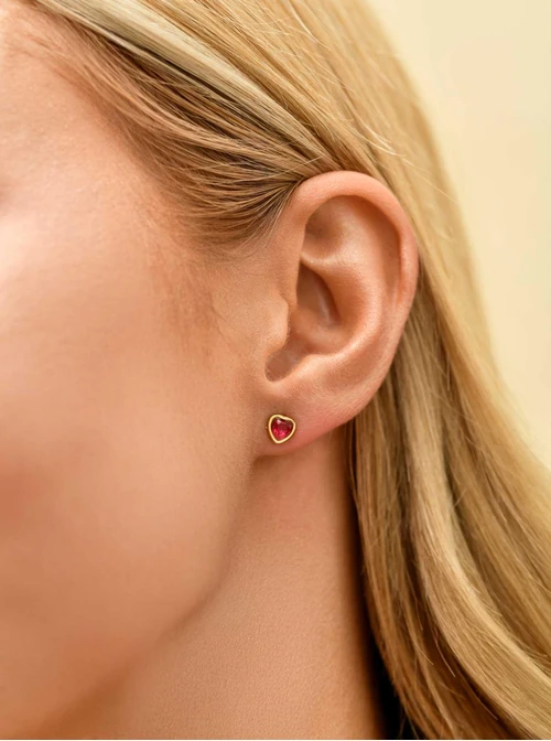 Kolczyki serduszko, kryształ urodzeniowy Październik, stal pozłacana S210764Z00