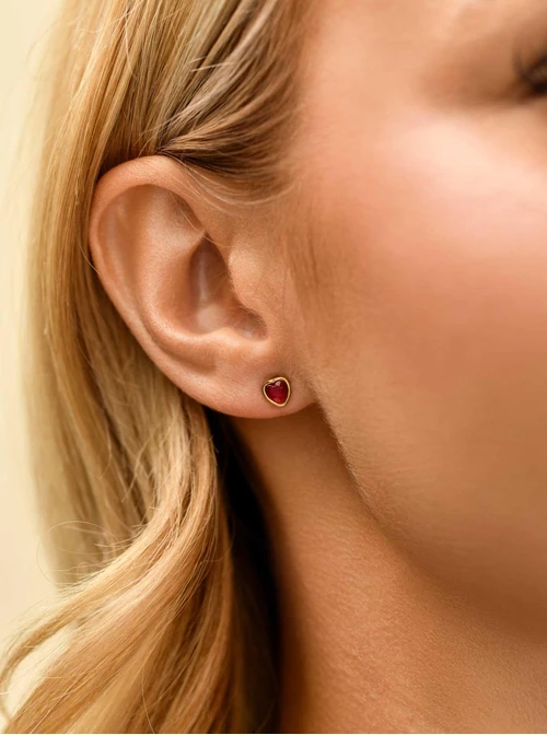 Kolczyki serduszko, kryształ urodzeniowy Styczeń, stal pozłacana S210755Z00