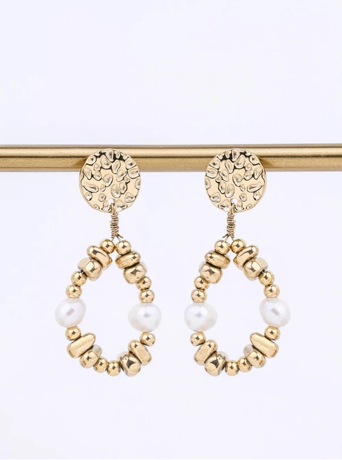 Kolczyki wiszące, perełki, stal pozłacana S212784Z00