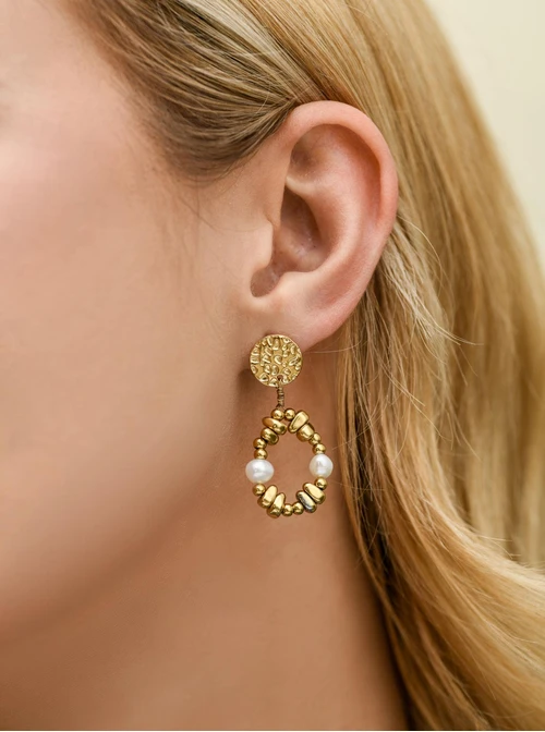 Kolczyki wiszące, perełki, stal pozłacana S212784Z00