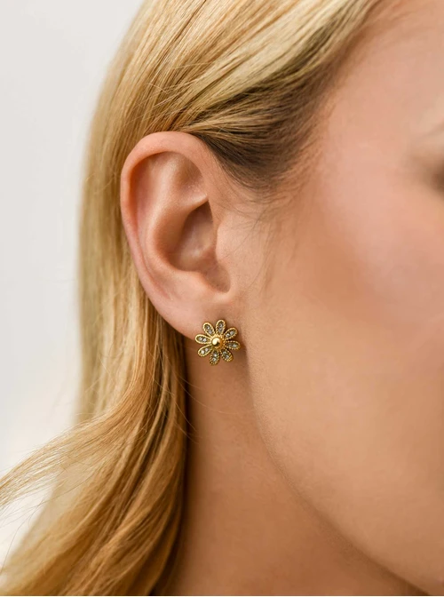 Kolczyki kwiatuszki z kryształkami, stal pozłacana S212428Z00