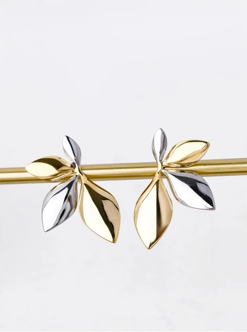 Kolczyki listki, stal pozłacana S212296M00