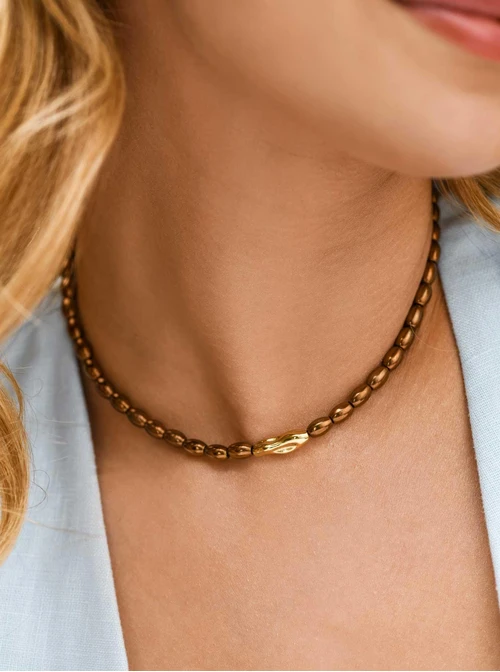 Naszyjnik Hematyt, stal pozłacana S312594Z00