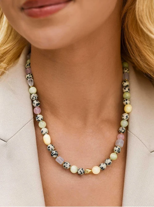 Naszyjnik Jaspis Dalmatyńczyk, stal pozłacana S312590Z00