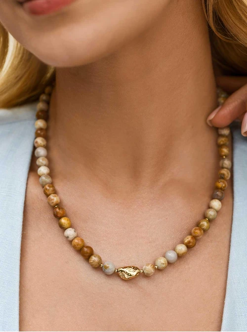 Naszyjnik Jaspis, stal pozłacana S312577Z00