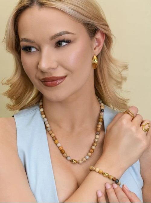 Naszyjnik Jaspis, stal pozłacana S312577Z00