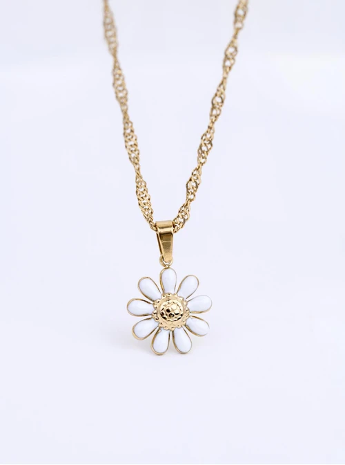Naszyjnik biały kwiatuszek, stal pozłacana S312503Z00