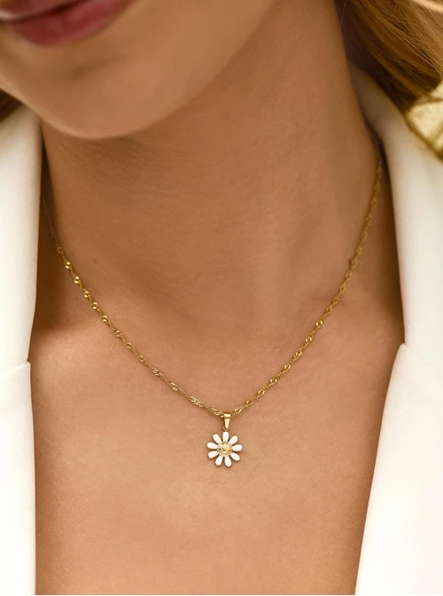 Naszyjnik biały kwiatuszek, stal pozłacana S312503Z00