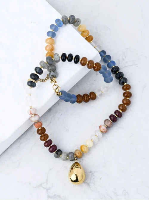 Naszyjnik dmuchana kropla, kamienie naturalne, stal pozłacana S312563Z00