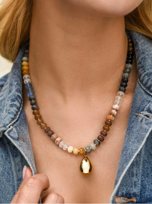 Naszyjnik dmuchana kropla, kamienie naturalne, stal pozłacana S312563Z00