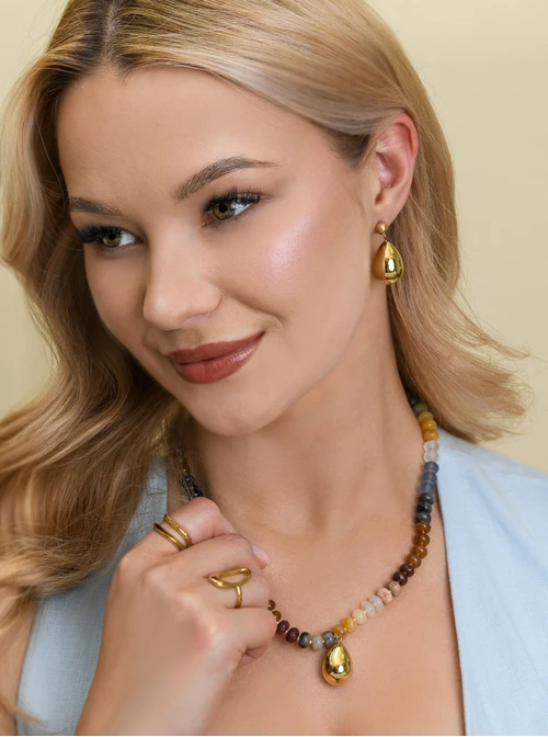 Naszyjnik dmuchana kropla, kamienie naturalne, stal pozłacana S312563Z00