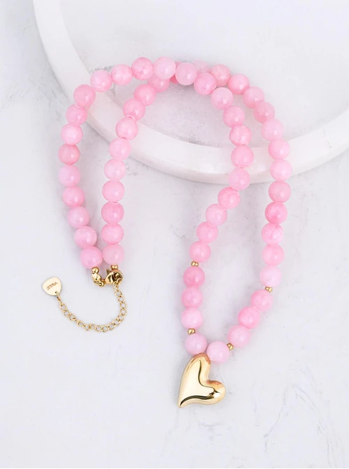 Naszyjnik dmuchane serce, Agat, stal pozłacana, S312494Z00