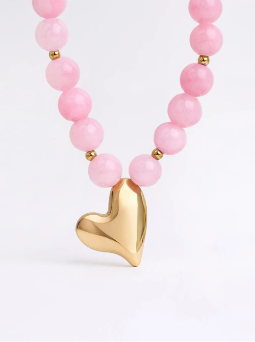 Naszyjnik dmuchane serce, Agat, stal pozłacana, S312494Z00