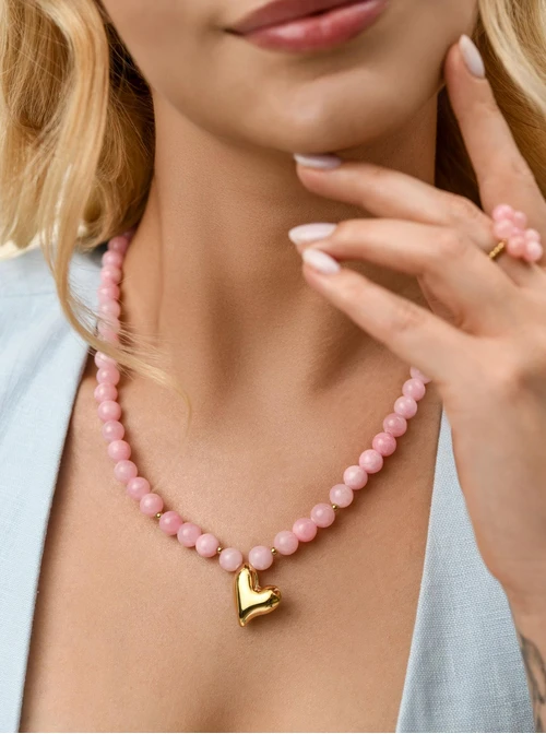 Naszyjnik dmuchane serce, Agat, stal pozłacana, S312494Z00