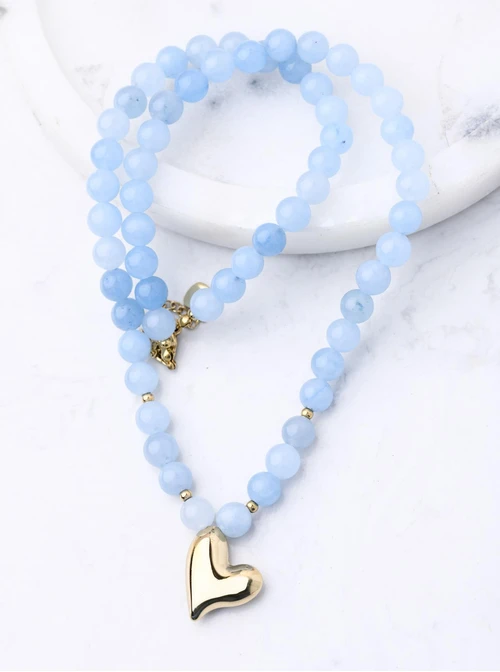 Naszyjnik dmuchane serce, Agat, stal pozłacana,  S312495Z00