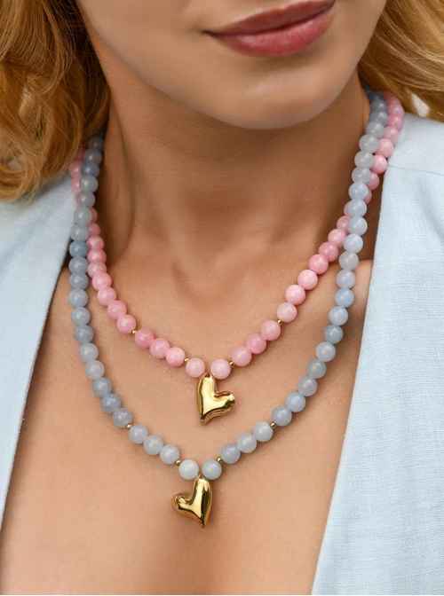 Naszyjnik dmuchane serce, Agat, stal pozłacana,  S312495Z00