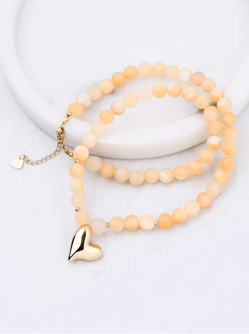 Naszyjnik dmuchane serce, Agat, stal pozłacana S312496Z00