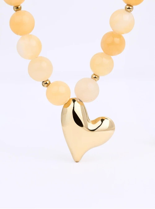 Naszyjnik dmuchane serce, Agat, stal pozłacana S312496Z00