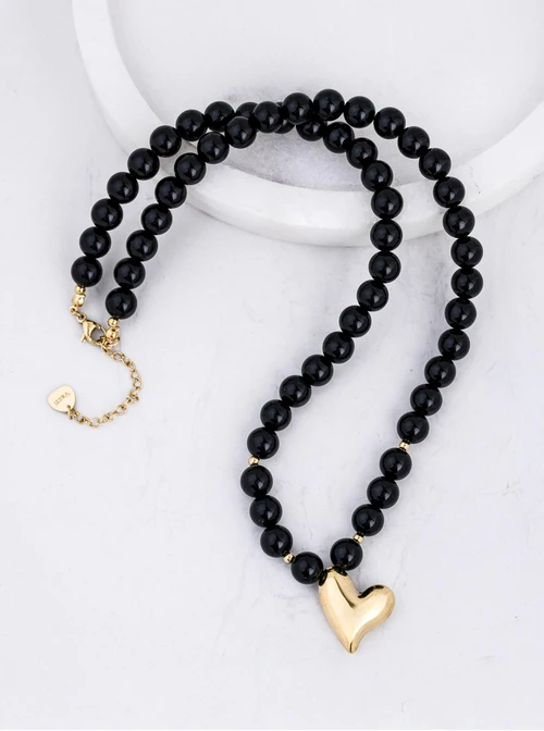 Naszyjnik dmuchane serce, Agat, stal pozłacana S312572Z00