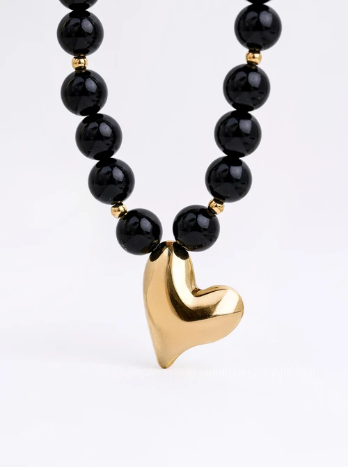 Naszyjnik dmuchane serce, Agat, stal pozłacana S312572Z00