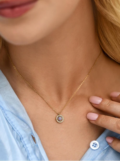 Naszyjnik kółeczko, Opal, stal pozłacana S312704Z00