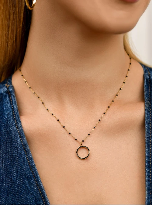 Naszyjnik kółeczko, kryształki, stal pozłacana S312247Z00