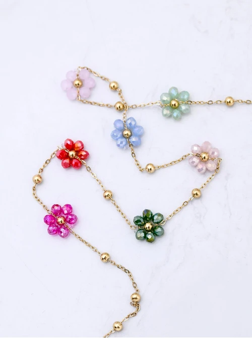 Naszyjnik kolorowe kwiatuszki, stal pozłacana S312741Z00