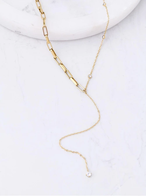 Naszyjnik krawatka, kryształki, stal pozłacana S312440Z00