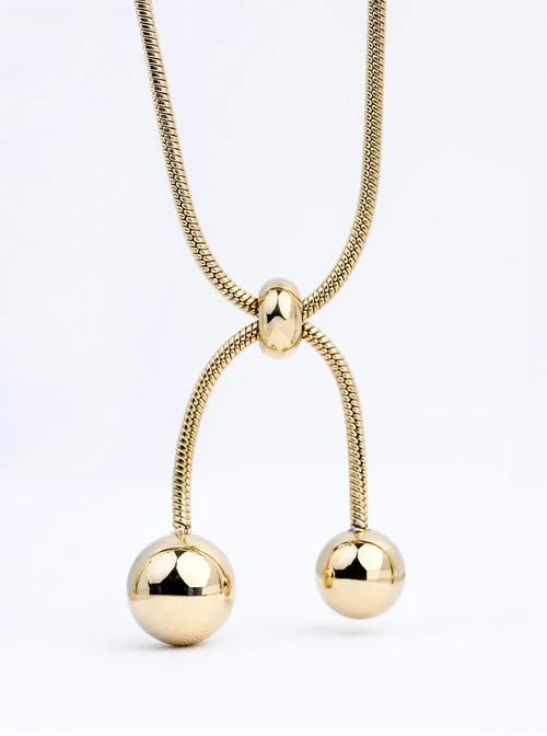 Naszyjnik krawatka, kulki, stal pozłacana S312556Z00