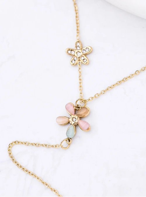 Naszyjnik krawatka, kwiatuszki, stal pozłacana S311877Z07