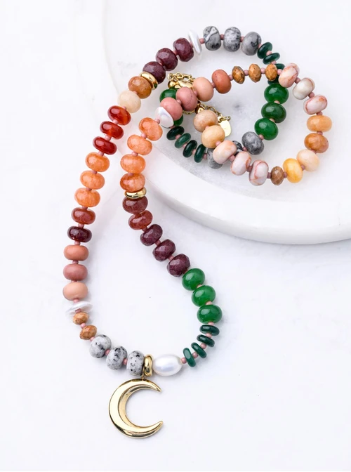 Naszyjnik księżyc, kamienie naturalne, stal pozłacana S312567Z00