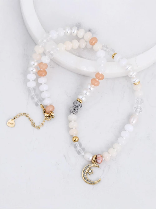 Naszyjnik księżyc, kamienie naturalne, stal pozłacana S312568Z00