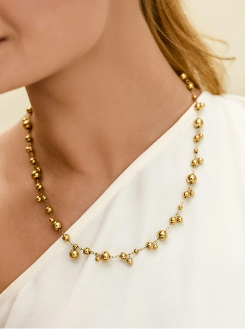 Naszyjnik kuleczki, stal pozłacana S312551Z0