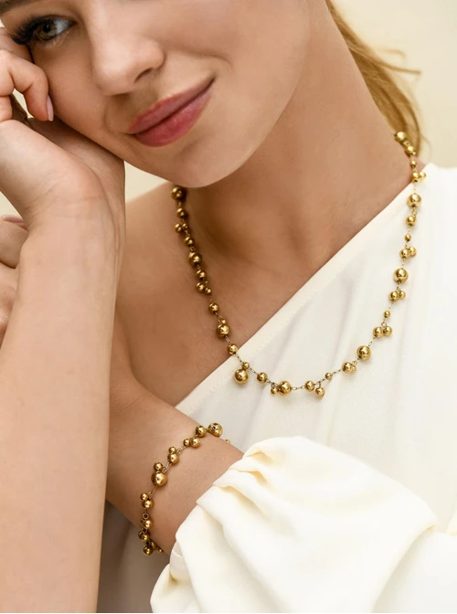 Naszyjnik kuleczki, stal pozłacana S312551Z0