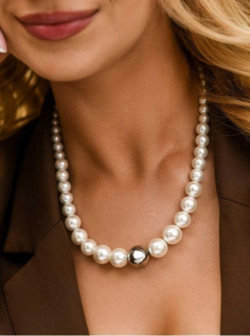 Naszyjnik kulka, perły, stal S312558S02